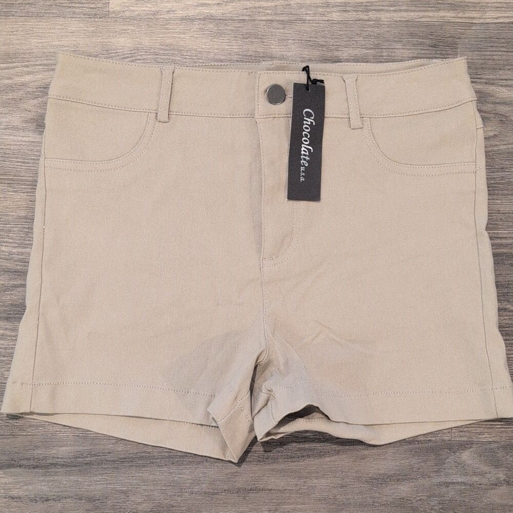 Chocolate USA Chino Shorts Beige Solid Pockets Button Women's Size M HSP6223